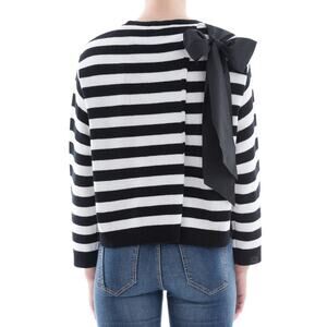 Valentino Off White & Black Horizontal Stripe Open Back Satin Shoulder Tie Top L